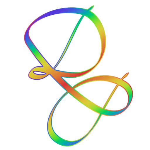 A Styilized "DP" Logo with a rainbow gradient